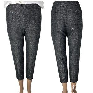 New JCrew Martie Slim Crop Grey Petite Sequin Herring Bone Wool Tweed Trousers